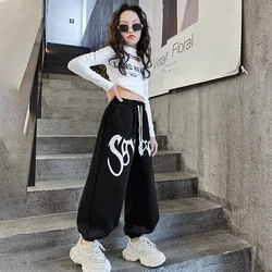 2024 Teenage Spring Sunmmer Girls Clothes Midriff Street Suit Crop Top T-shirt Letter Print Ankle-tied Pant 5 7 9 12 14 15 Year