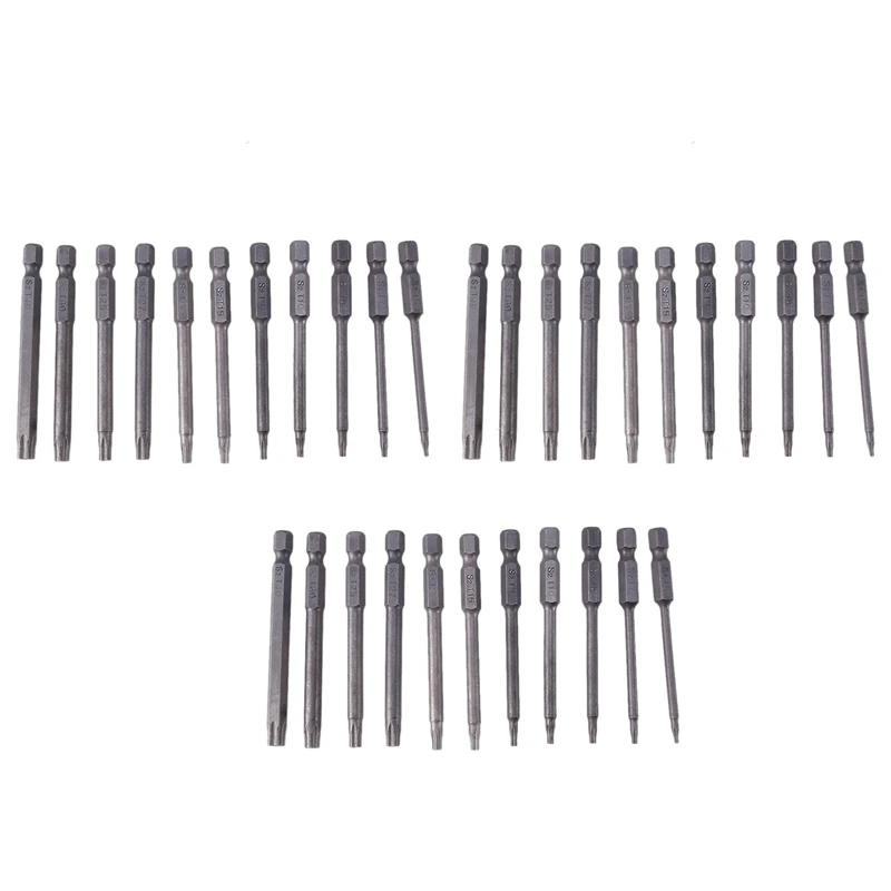 33Pcs 75Mm Magnetic S2 Steel Screwdriver Bits Hex Torx Head T6/T7/T8/T9/T10/T15/T20/T25/T27/T30/T40