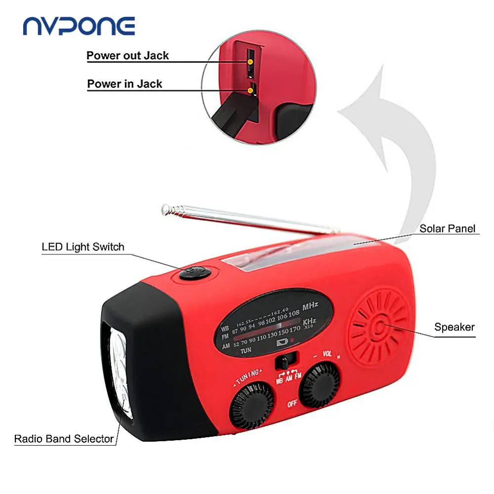 Rádios de alta capacidade, 2000mah, carregamento usb, emergência, portátil, lanterna led, manivela solar, rádio fm am wb noaa, rádio meteorológico