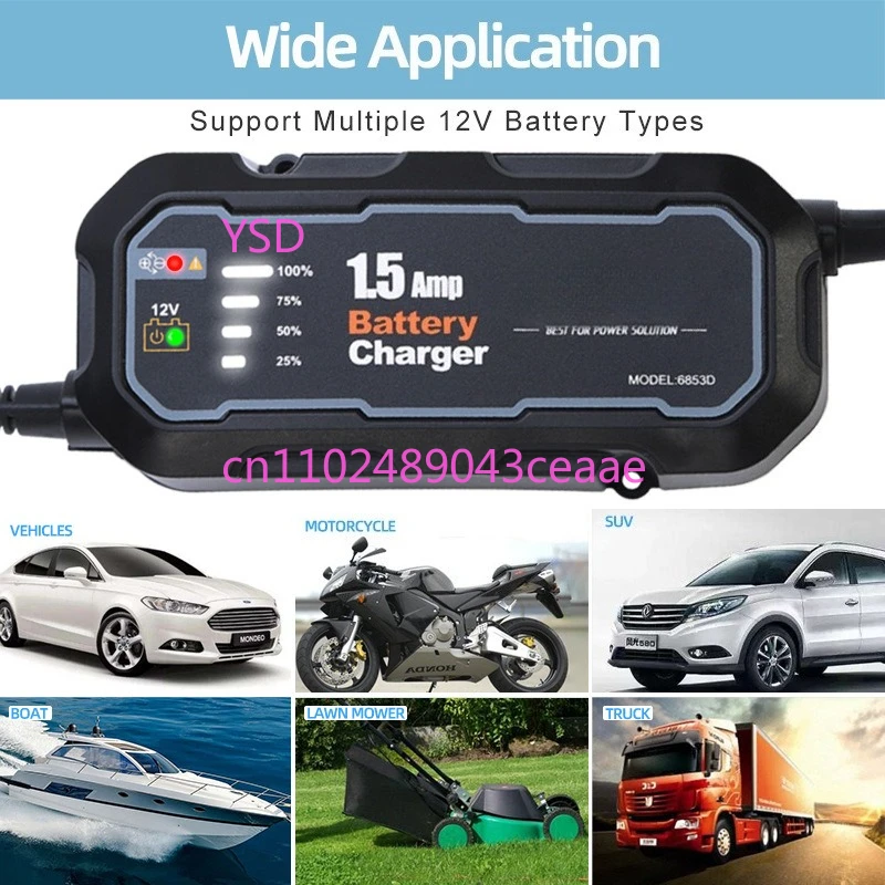 1.5A Automobile and Motorcycle Battery Charger 100V-240V Lead-Acid Battery Smart Charging Maintenance Battery Charger