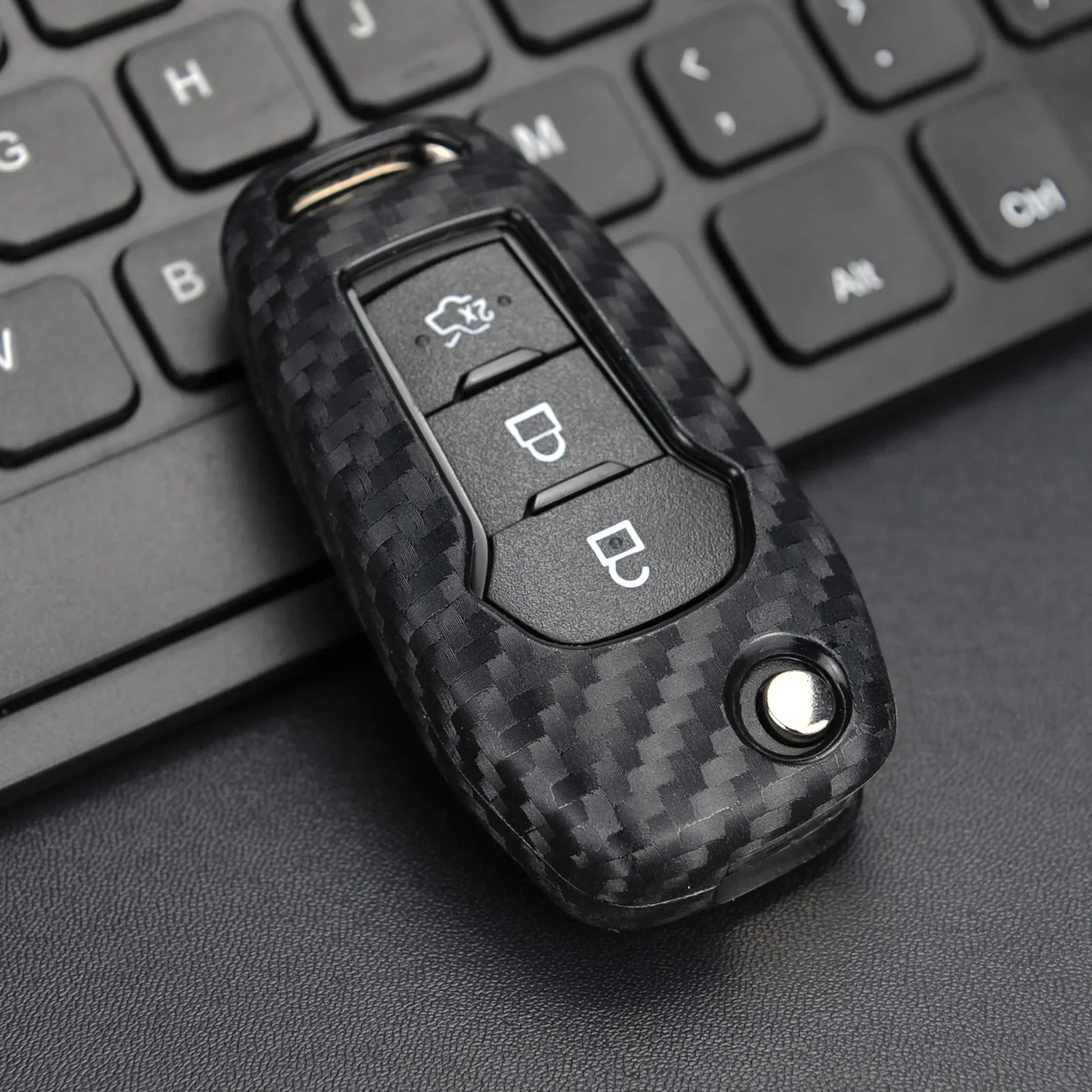 

Silicone Carbon Fiber Car Flip Key Fob Case Cover For Ford Focus MK4/Bronco/Explorer/Ecosport/Mondeo/Ranger/Expedition/F150/F250