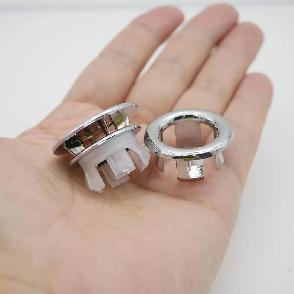 Bathroom Kit Sink Spare Parts Silver 8pc ABS Plastic Basin Chrom Hole Overflow Ring Decorative Household Products