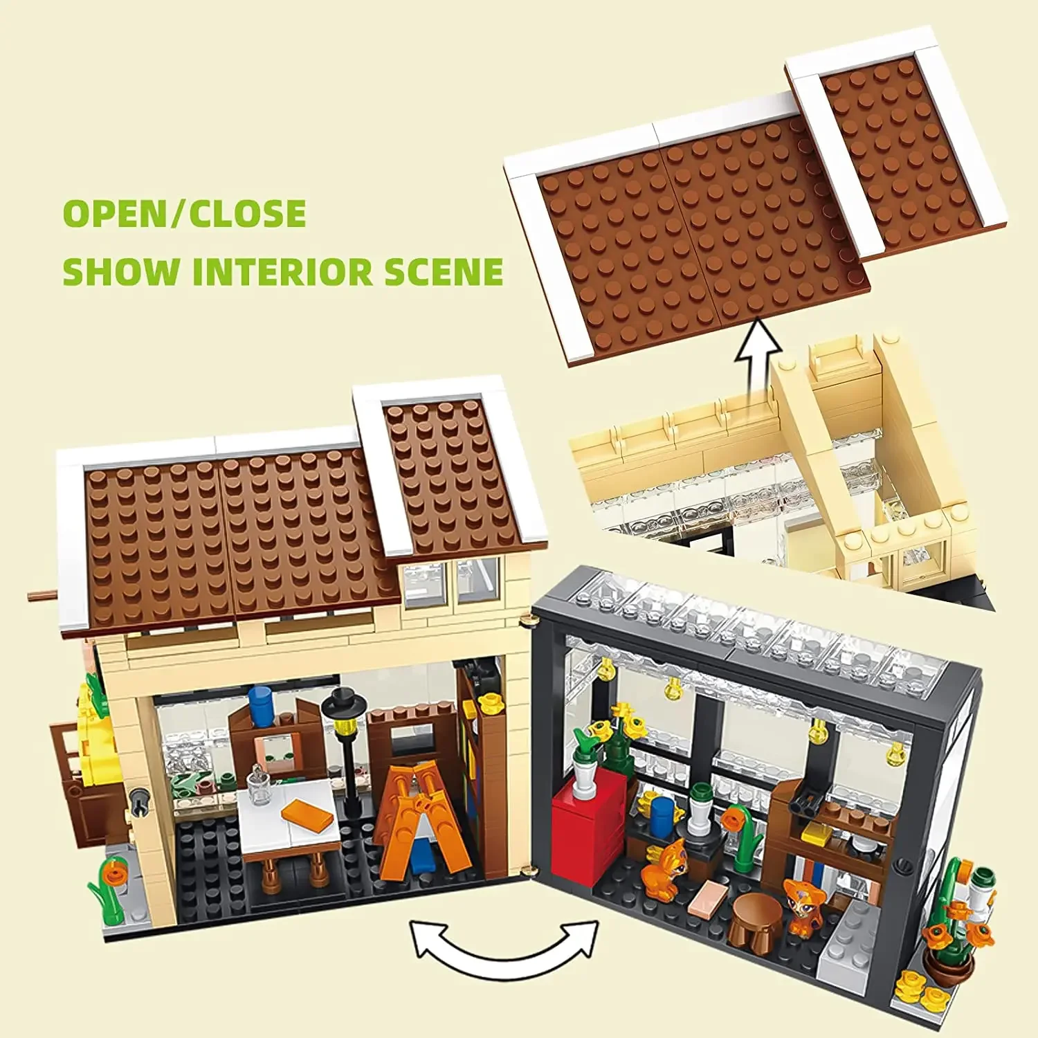 Blocs de construction créatifs, Bouquet de fleurs, magasin, maison, vue sur la ville, café, Puzzle, briques, jouets pour enfants, cadeaux