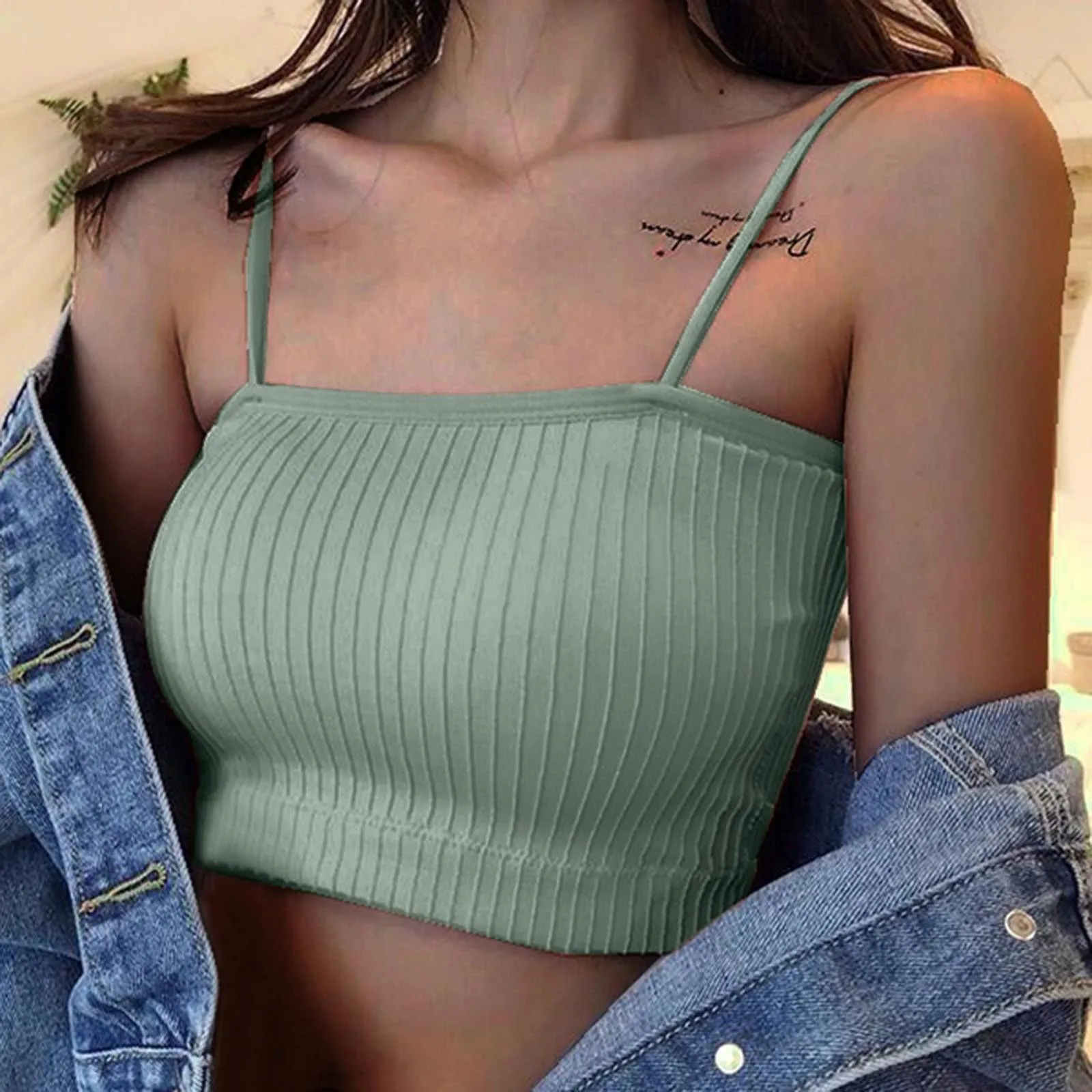 New Summer Seamless Bras for Women Sleeveless Ribbed Push Up Bra Padded Tank Tops Spaghetti Strap Bralette Crop Tops lingeries