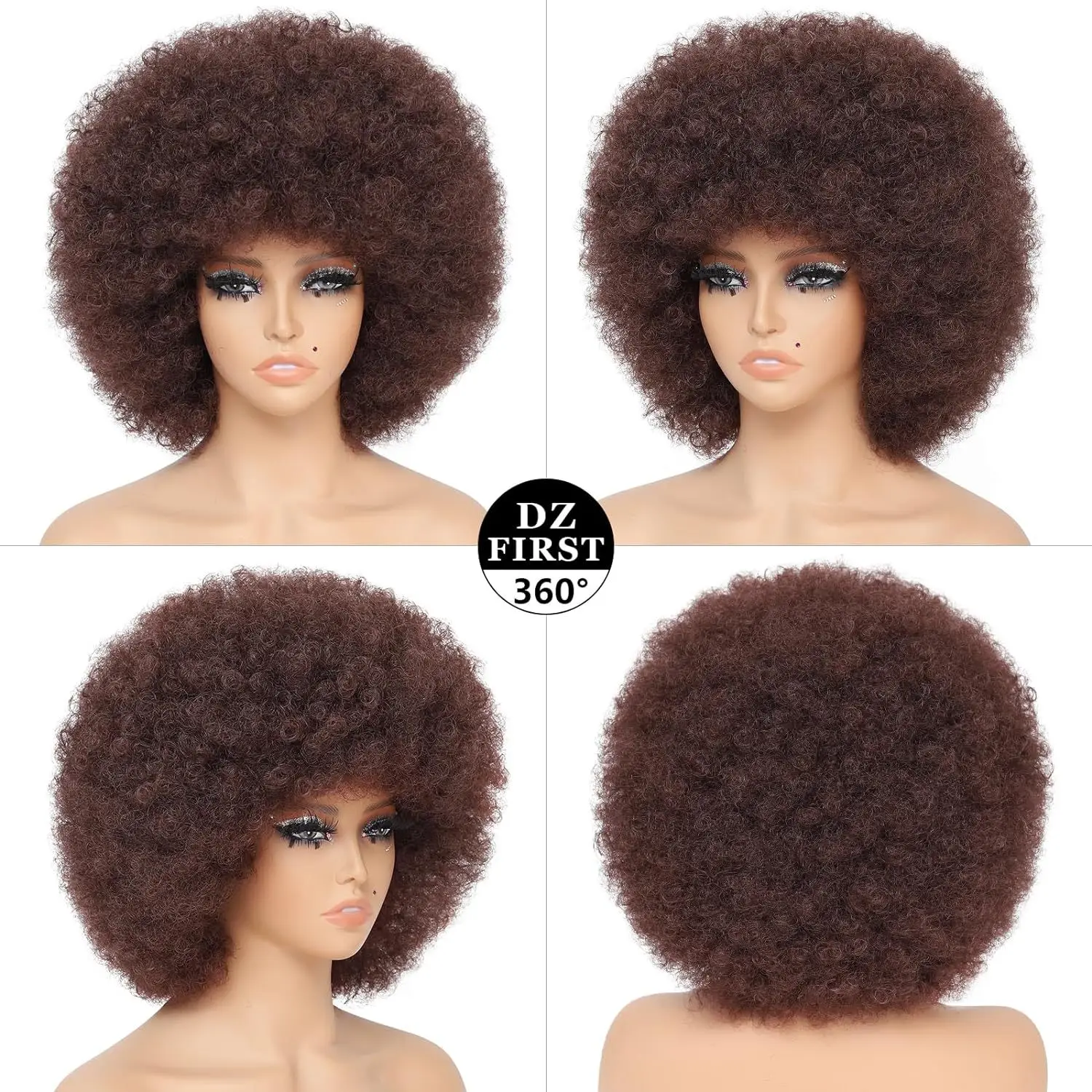 10inch African Short Colorful Women's Wig Head Cover Fluffy little curly exploding head Afro Wig for black women