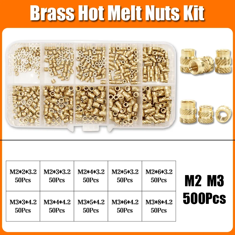 1400x Einsatz Gewinde Kit Messing Mutter M2 M3 M4 M5 M6 M8 Hot Melt Heat Set Einsätze für Kunststoff 3D Drucker Kupfer Rohr Einsetzen Mutter