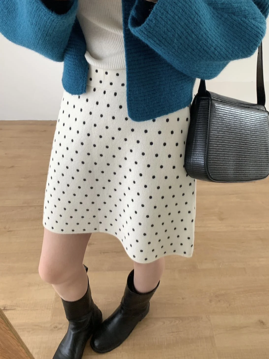 

Женская осенне-зимняя винтажная трикотажная юбка в горошек, женская уличная одежда, элегантная короткая юбка трапециевидной формы с высокой талией