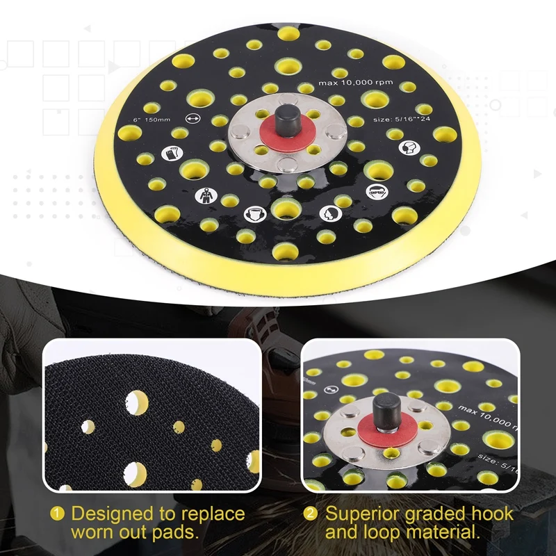 150Mm 5/16 Thread 52 Hole Medium Density Random Orbital Sander Hook & Loop Backing Pad Compatible With Mirka CEROS DEROS