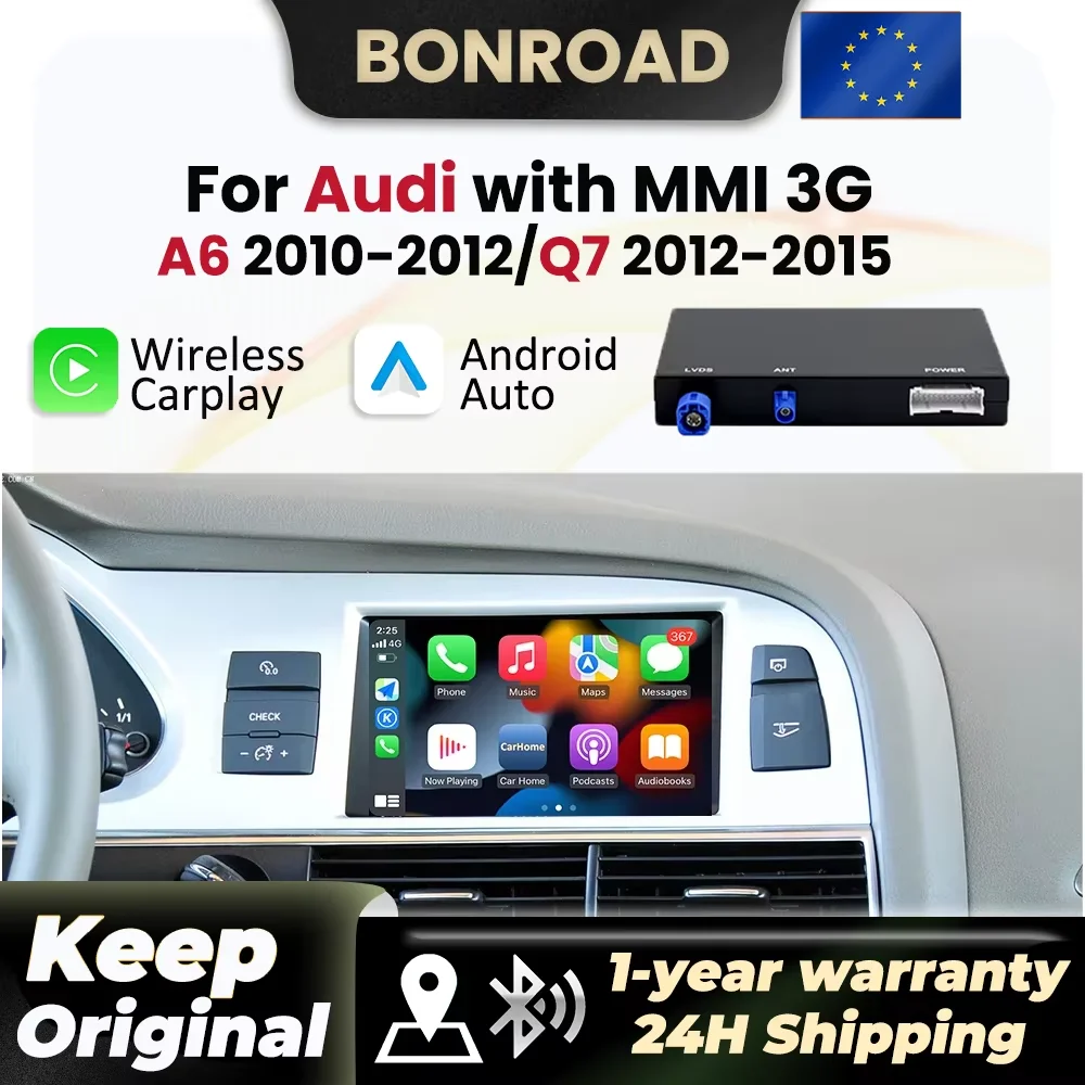 Image of BONROAD Kabelloses Carplay für Audi C6 A6 4f 2010-2012 Q7 4L 2012-2015 MMI 3G mit Android Auto AirPlay Mirror Link Bluetooth GPS-Navigationsmodul Decoder