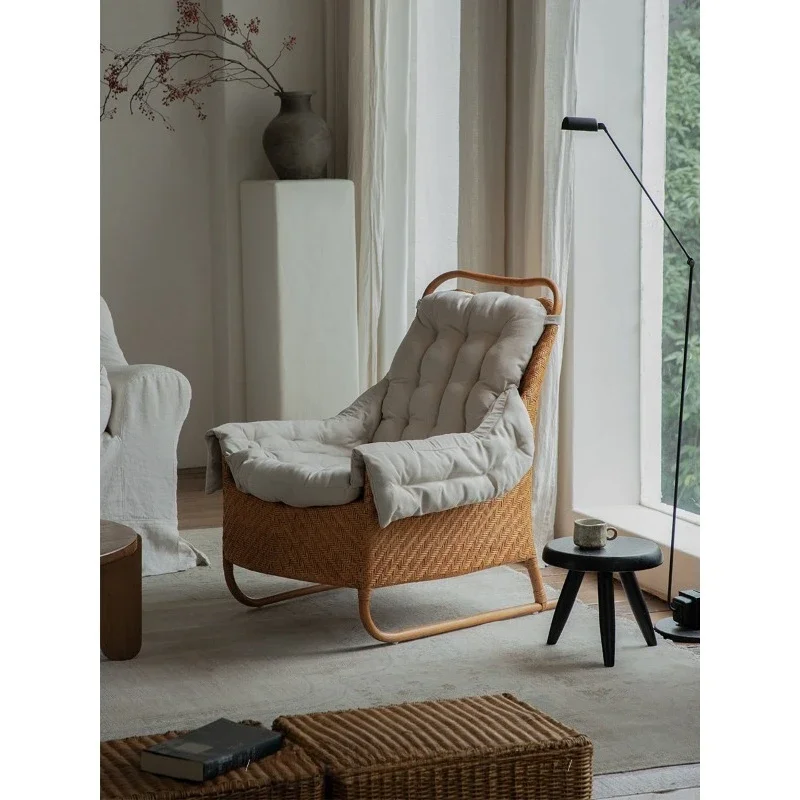 OGMSoutheast Asian Rattan Art etro Style Indonesian Real Rattan Casual Rattan Chair B&B Balcony Sofa Single Chair
