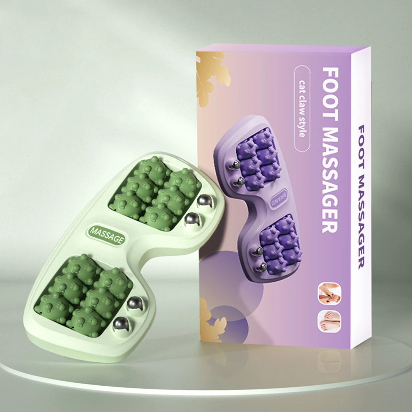 

Portable Dual Foot Massage Roller with Magnetic Bead Cat's Paw Shaped Foot Roller Massager for Home Office & Travel