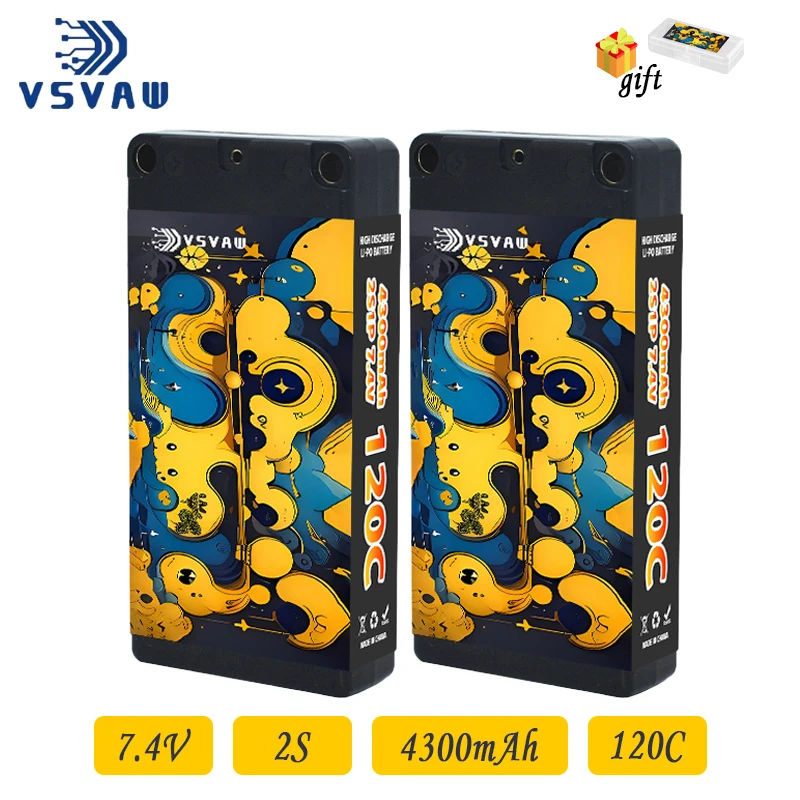 

Обновленный аккумулятор VSVAW 2S RC Lipo 7,4 В 4300 мАч 120C, совместимый с 1/10 дрифт-автомобилем с дистанционным управлением, автомобильный аккумулятор с твердым корпусом для альпинизма
