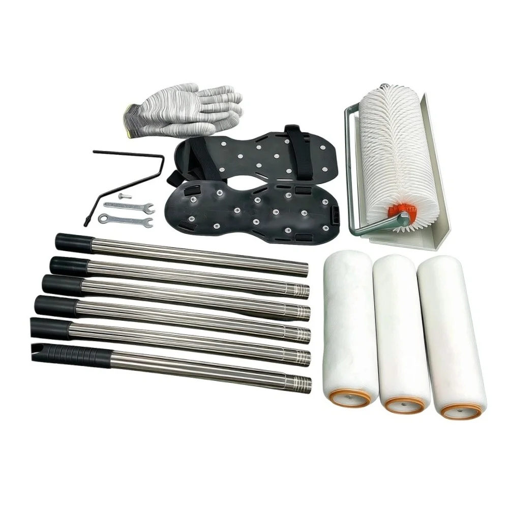 Epoxy Floor Application Kit with Spike Roller Gloves Screws Nuts for Self Leveling Cement Concrete Projects 41cm Length