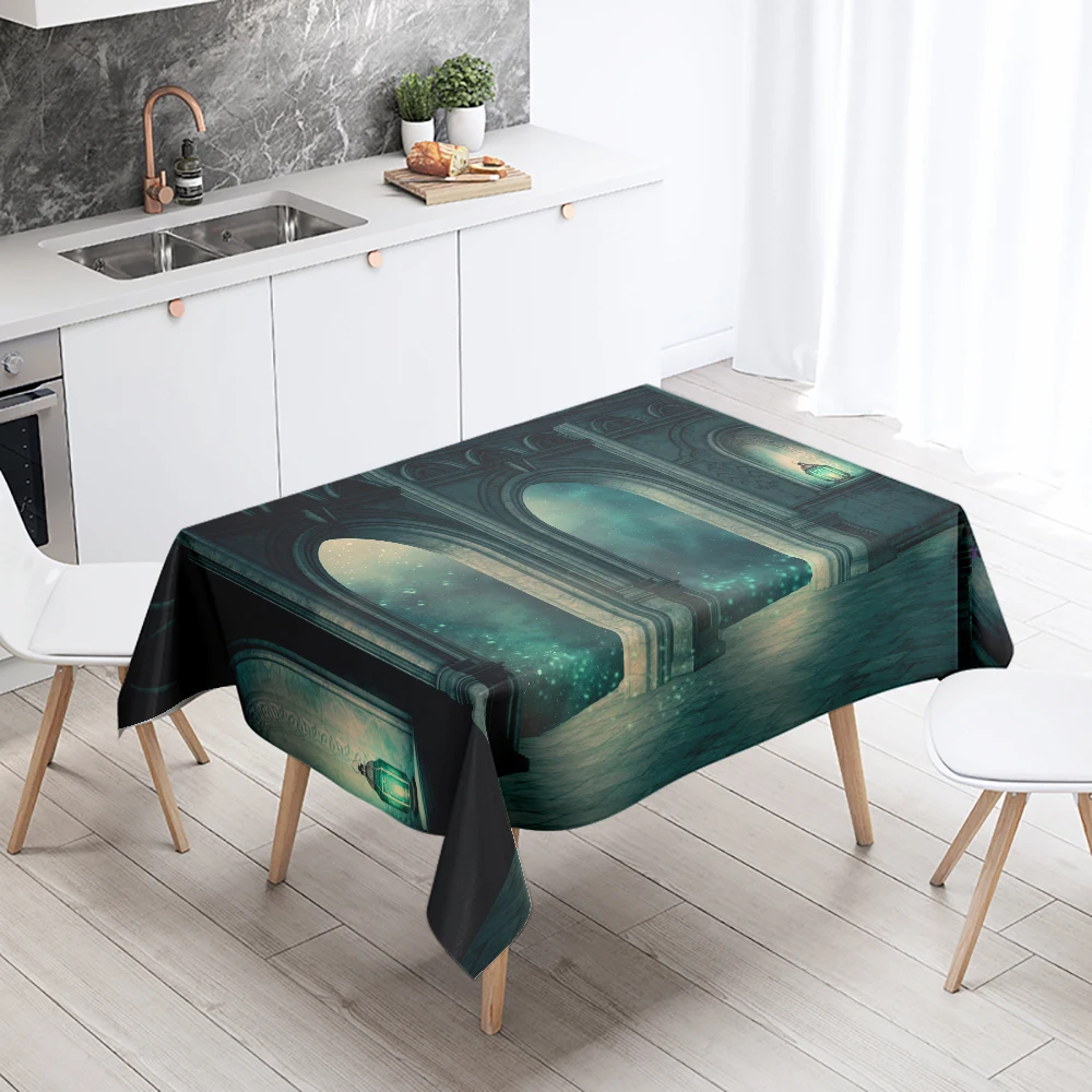 Mysterious Fantasy Forest Trees Rectangular Tablecloth Waterproof and Oil Resistant Restaurant Table Kitchen Home Decoration