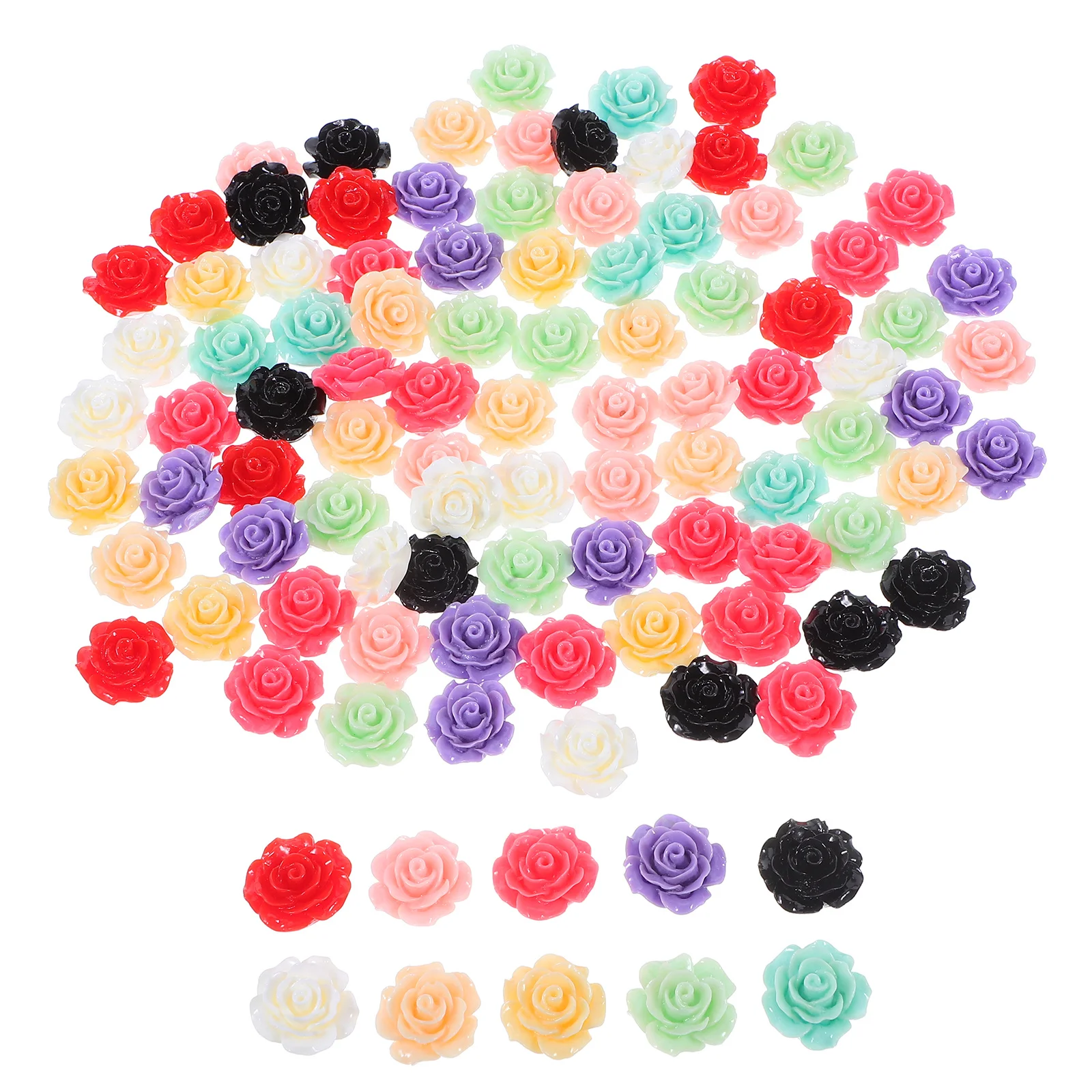 

100Pcs Resin Rose Flower Beads Flatback Assorted Colors DIY Phone Case Jewelry Decoration Scrapbooking