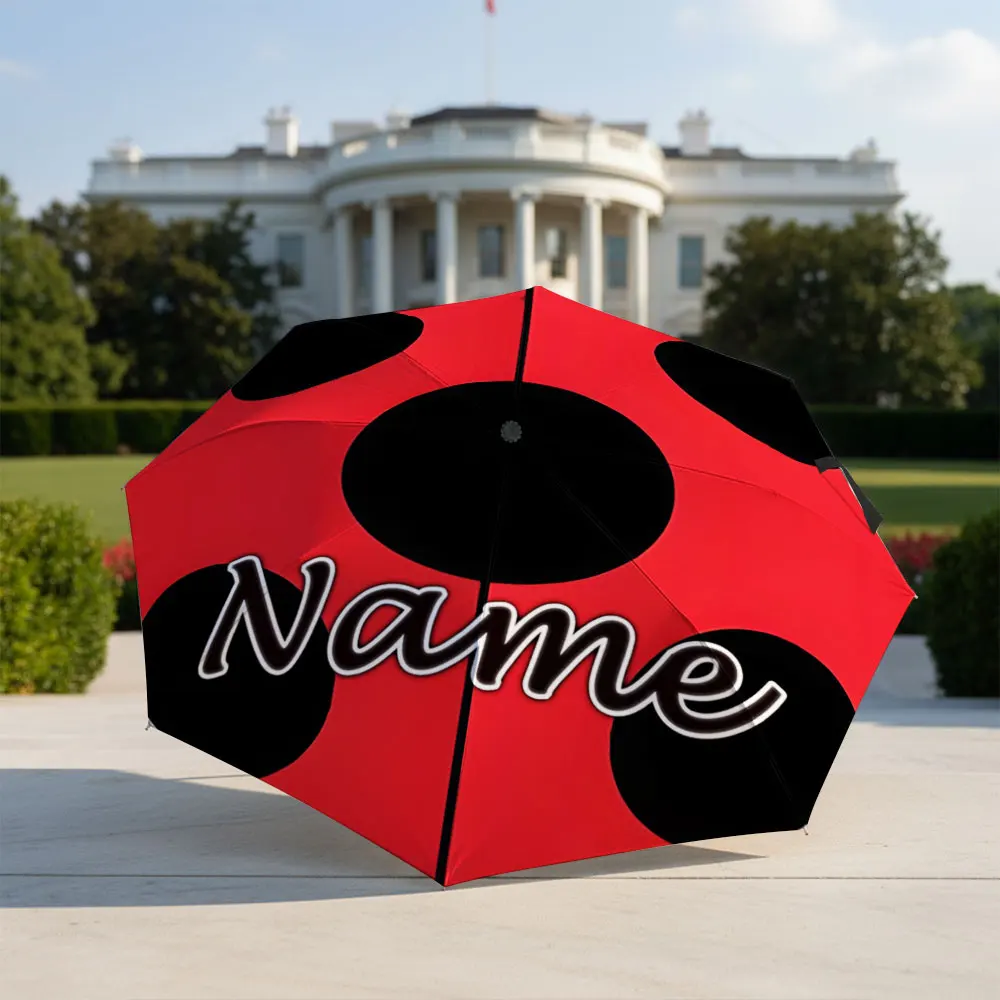 Custom Name Umbrella Ladybug Red Black Dot Simple Spot Pattern Print Folding Umbrella Compact Portable Travel Parasol