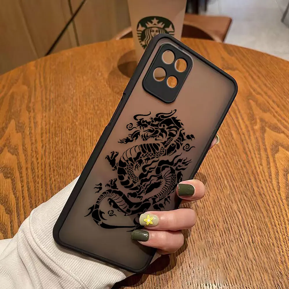 Matte Phone Case For Realme C20 C21 C30 C31 C33 C35 C53 C55 V11 V15 V25 MASTER NARZO 50 4G 5G Case Line Drawing Chinese Dragon