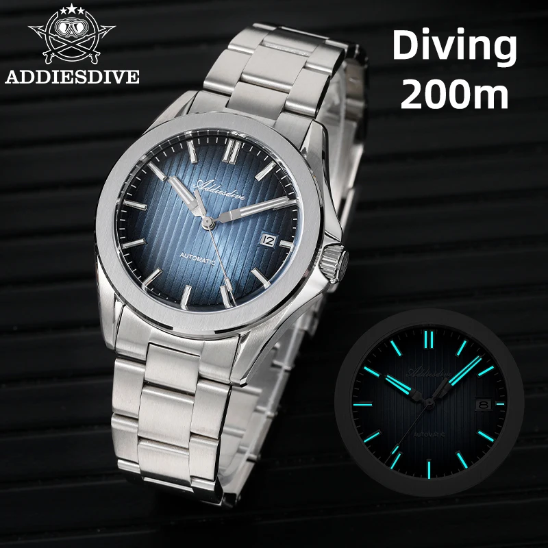 ADDIESDIVE 41mm Men\'s Watch Automatic Mechanical WristWatch 8215 Calendar Display 100m Waterproof Stainless Steel Diving Watches