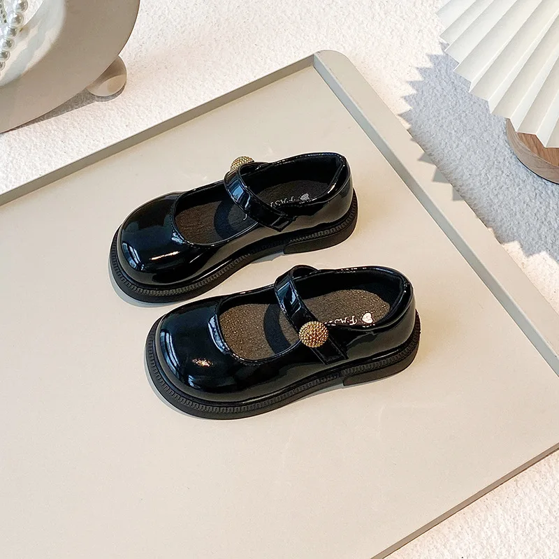 Autumn New Princess Flat Children's Shoes for Girl Black Mary Jane Loafers Sneakers Kids Party Shoes Student Leather Shoe 6 Year