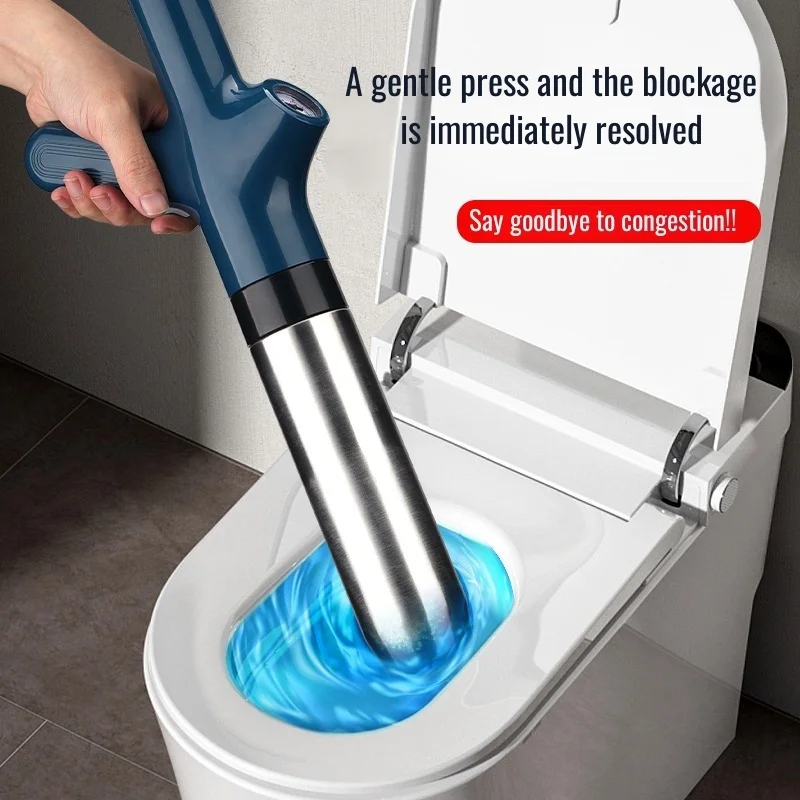 Pipe Unclogger  Stainless Steel Toilet Pipe Dredger Pneumatic Household High-pressure Dredging Tool Set Thickened Wall Cylinder