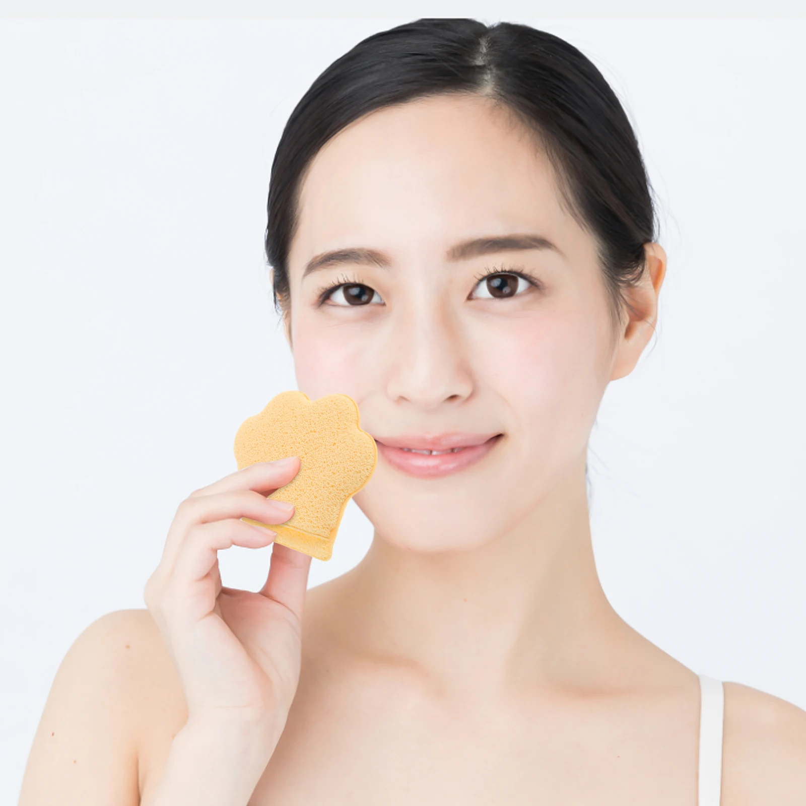 Éponge réutilisable pour patte de chat, pour nettoyage doux du visage, démaquillant, tampons exfoliants doux, adaptés à tous les Types de peau, jaune
