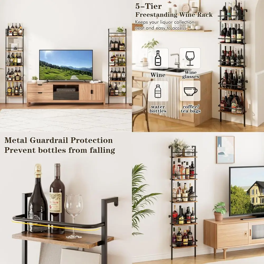 

Настенная 5-ярусная винная полка, отдельно стоящая напольная винная полка с заборами, вместительный шкаф для спиртных напитков емкостью 50 бутылок для дома, кухни, Di