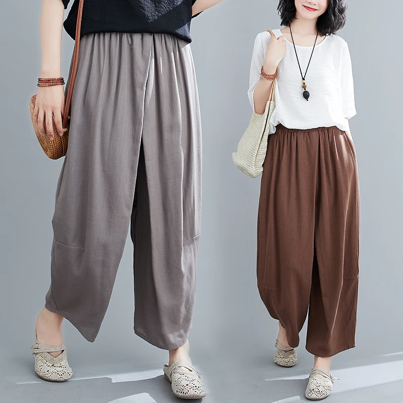 

Свободные шаровары с высокой талией, широкие повседневные брюки с девятью очками, летние свободные женские джинсы с талией большого размера