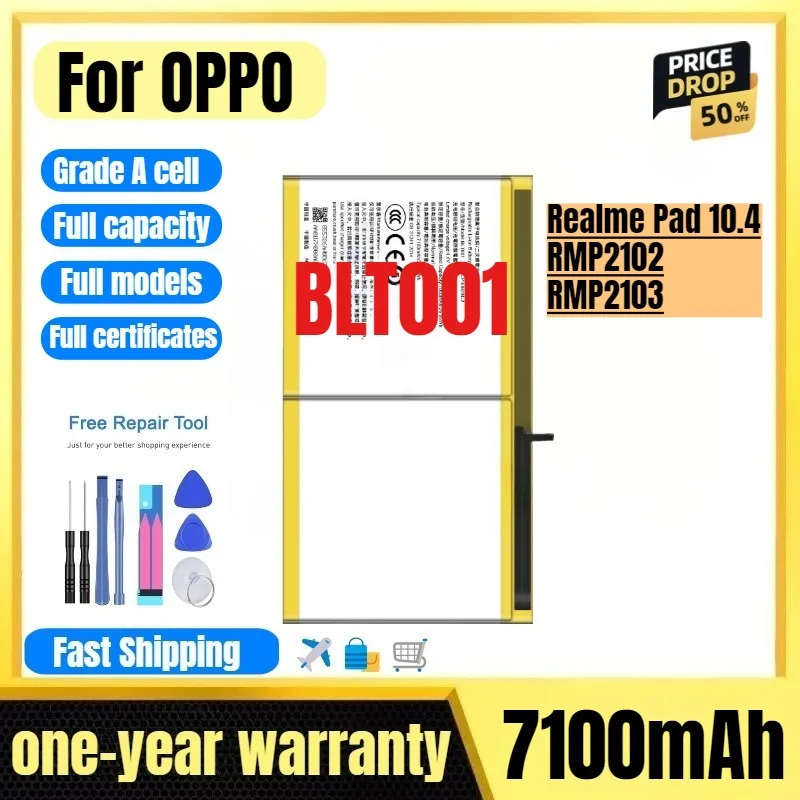 

BLT001 for OPPO Realme Pad 10.4/RMP2102/RMP2103 Tablet Battery High Quality High Capacity Replacement Bateria Grade A Cell