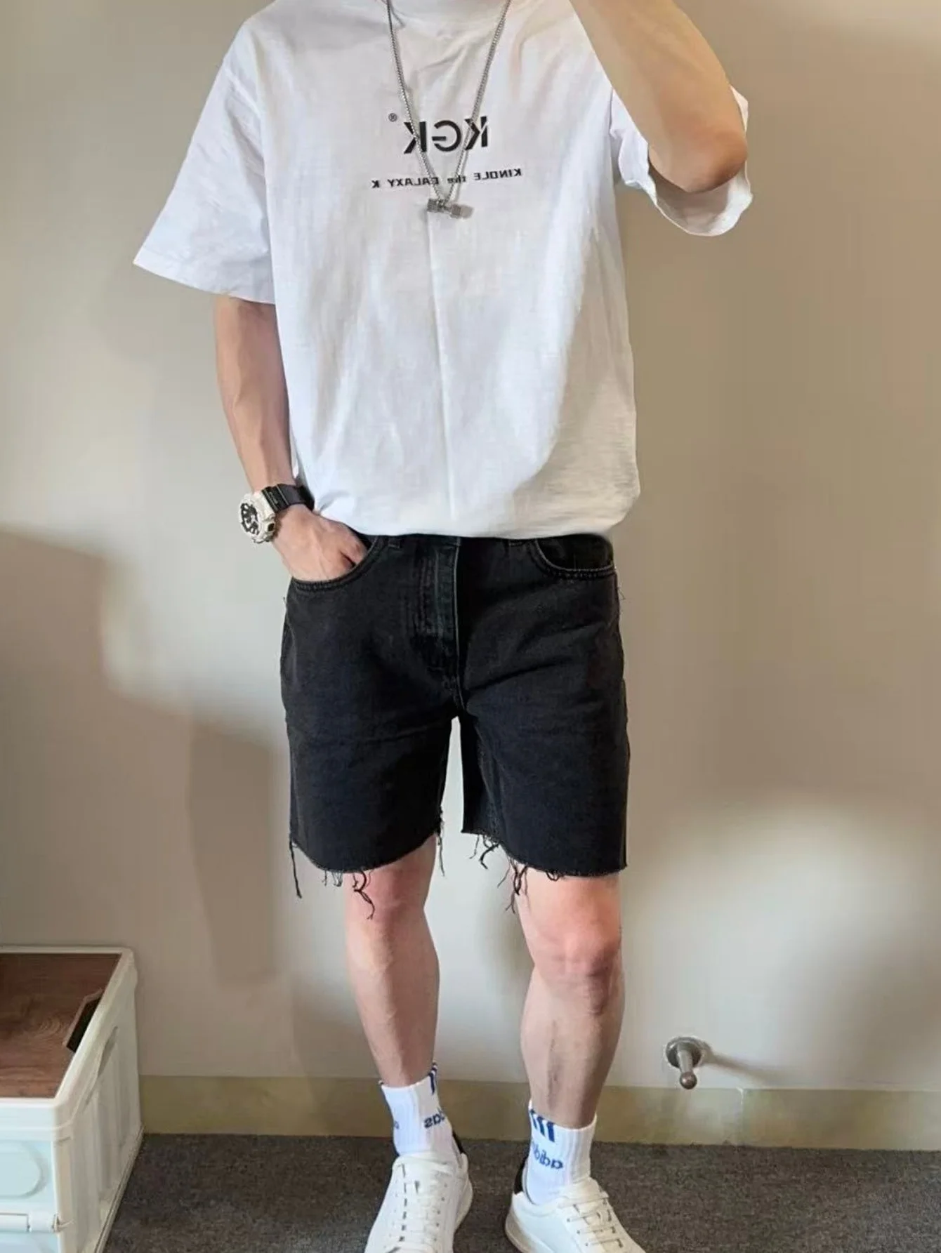 

Men's Skinny Black Jorts Original Urban Style Unisex Y2K Jeans Pants Shorts