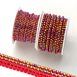 DUCRYSTARL 2yards/pack Color Base Applique Glitter Glass Crytal Chain.SS6/SS12 Sewing Rhinestone Chain For DIY Craft Decoration