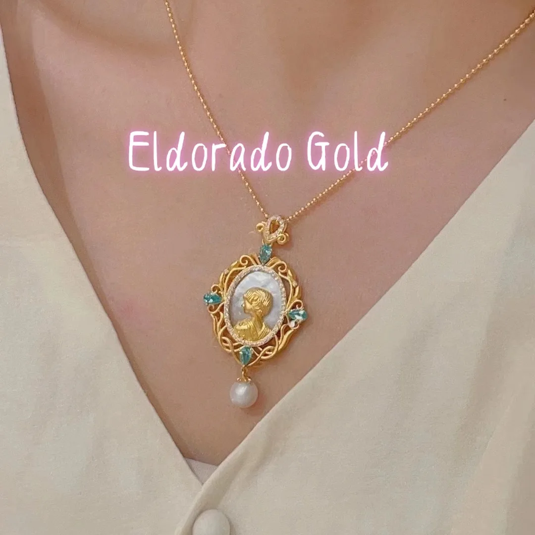 

Ожерелье и серьги из натурального золота 9999 пробы (24 карата) в стиле ретро-рококо, с жемчугом из перламутра, в средневековом дворцовом стиле, коллекция «Королева»