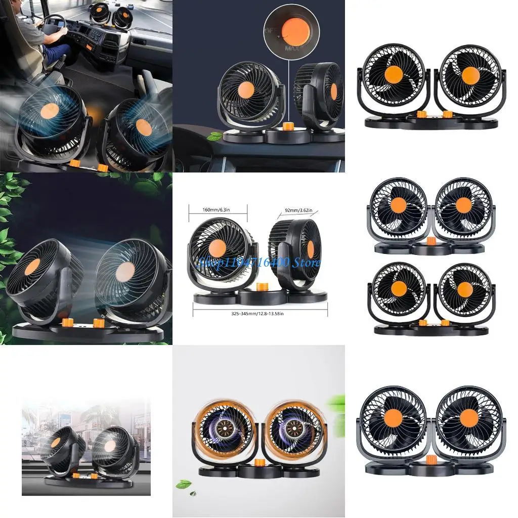 

y1gd 24V Car Fan Double Head Rotatable USB Cooling Fan Low Noise Air Cooling Fan