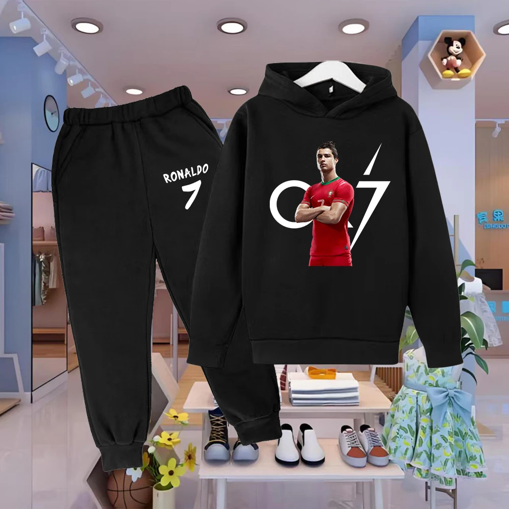 

Tracksuits 3-12Yrs Boys Girls Casual Outfits Kids Clothing Set Spring Autumn Football Idol Cr7 Print Hoodies+Pants Two-piece Set