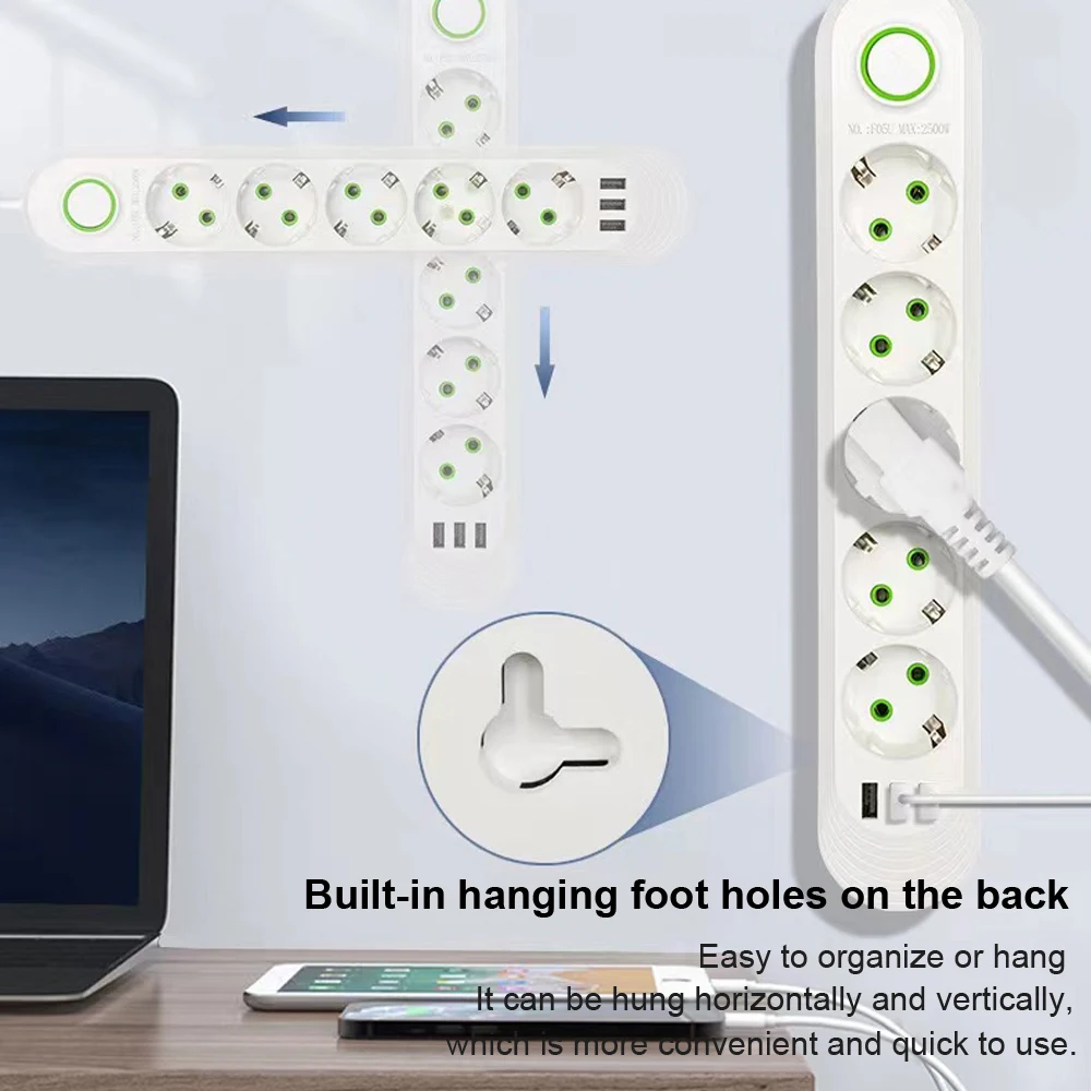 EU Plug AC Outlet Smart Home Multiprise Power Strip Extension Cord Electrical Socket Network Filter With USB Ports Fast Charging