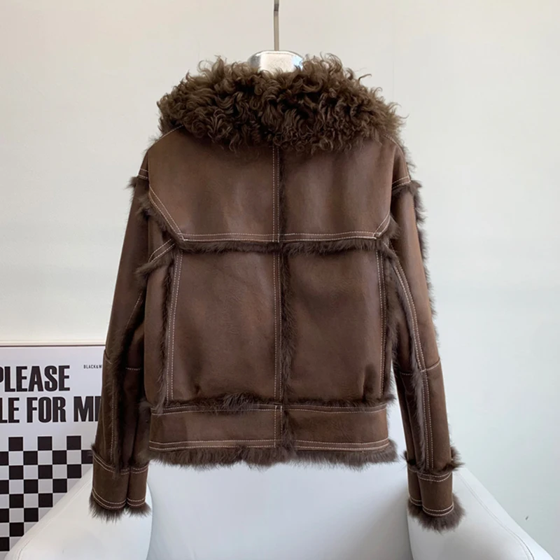 Winter New Real Rabbit Fur Jacket With Genuine Sheepskin Leather Wholeskin Natural Rabbit Fur Coats Outwear Shearling Women Coat