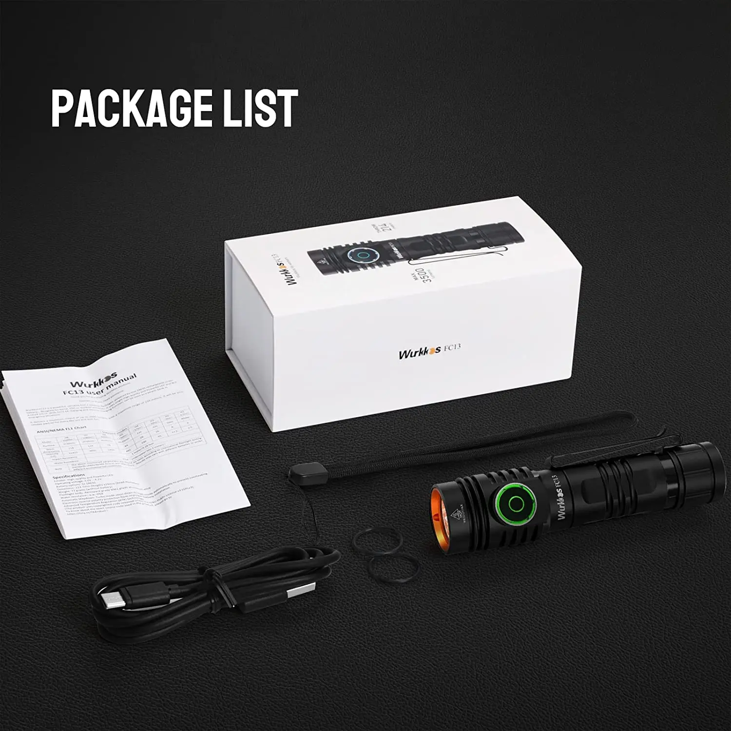 Wurkkos FC13 3500lm Powerful 18650 EDC Flashlight Reverse Charging XHP50.2 RGB AUX Button Light Anduril 2.0 IP68