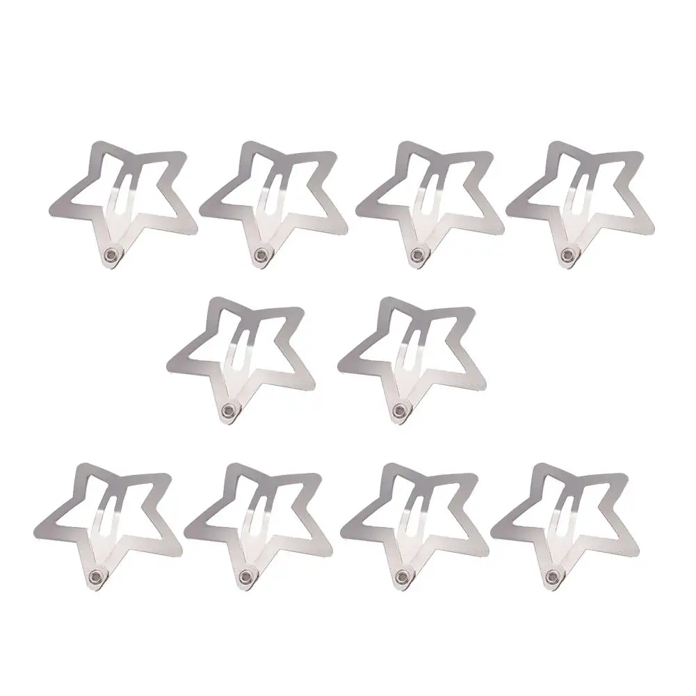 10 Pcs Silver Star BB Hairclips Girls Y2K Cute Star Barrettes Women Simple Snap Clip Metal Headdress Jewelry Hair Accessories