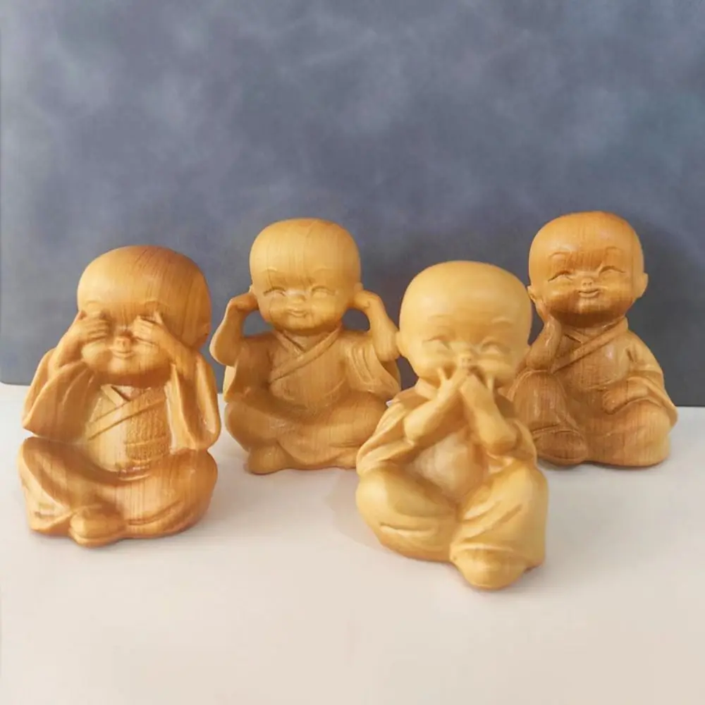 Mini Hand-held Monks Statue Carved Decorative Little Monks Sculptures Handicraft Wood Carved Ornaments Car Decor