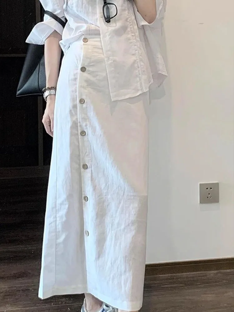 

Long Skirt Women's Button A-line Side Split High Waist Denim Skirt Office Lady Blue Midi Jean Skirts 2025
