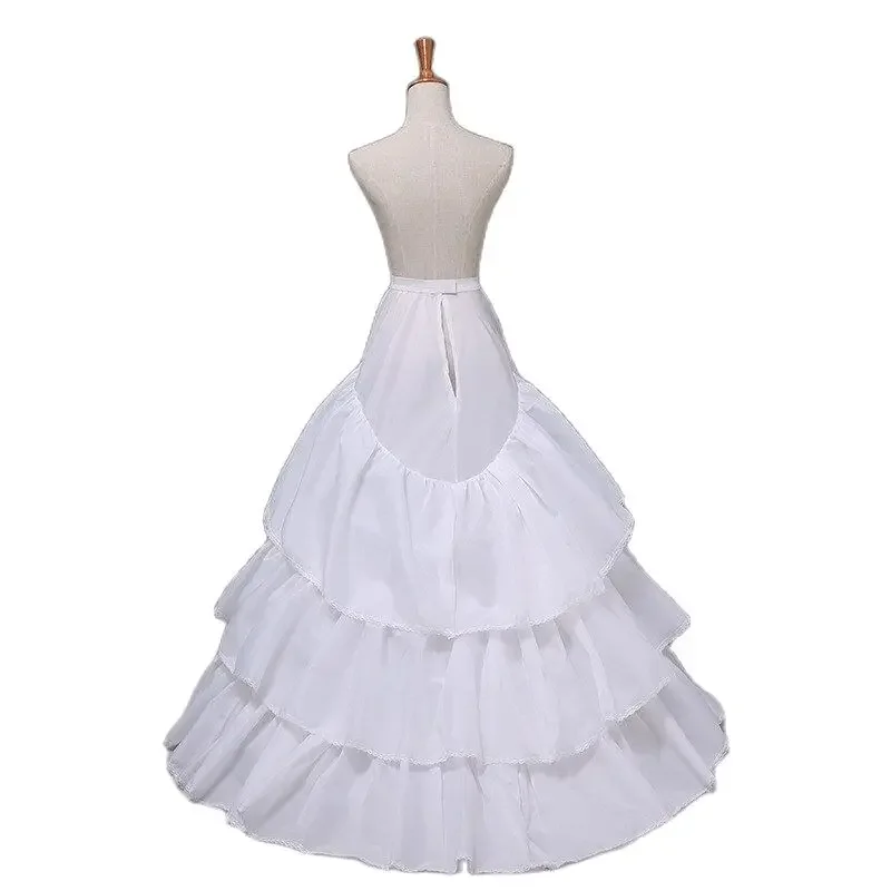 

3 Hoops Long Petticoats For Women Wedding Dress Skirt 3 Layers Elastic Waist Underskirt Crinoline Jupon Petticoat Train