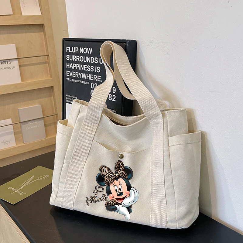 Disney Minnie Mouse Women\'s Shoulde Bag Lady Tote Bags Canvas Messenger Tote Bag Women Trendy Cotton Anime Handbag Satchel Gift