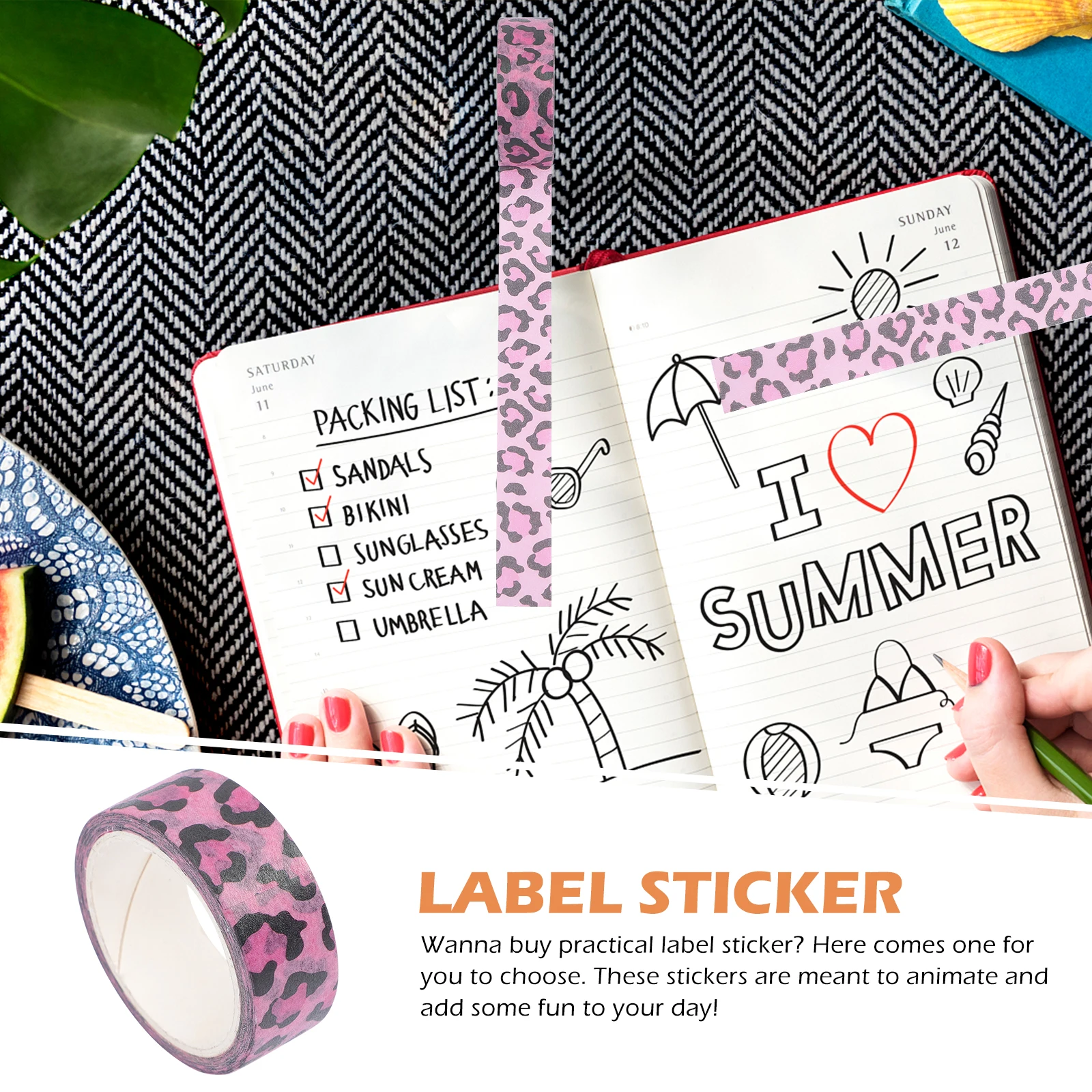 

5pcs 5 Rolls Leopard Print Paper Adhesive Scrapbook Craft Stickers Rolls For Diy Journal Gift Wrapping Masking Writable Handbook