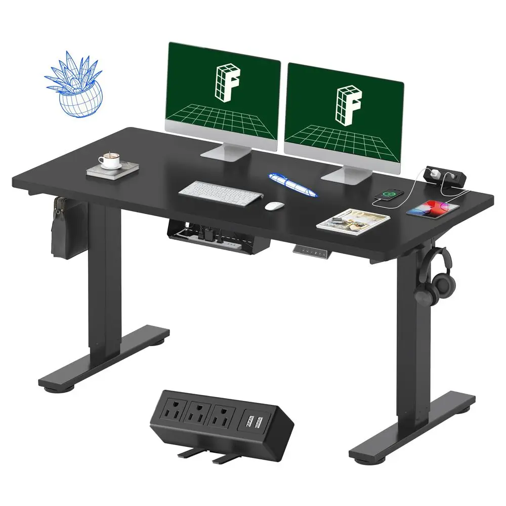 

EN2 WholePiece Standing Desk with Clamp Power Strip, 55 x 28 Electric Stand Up Height Adjustable Desk with Cable Management Bla