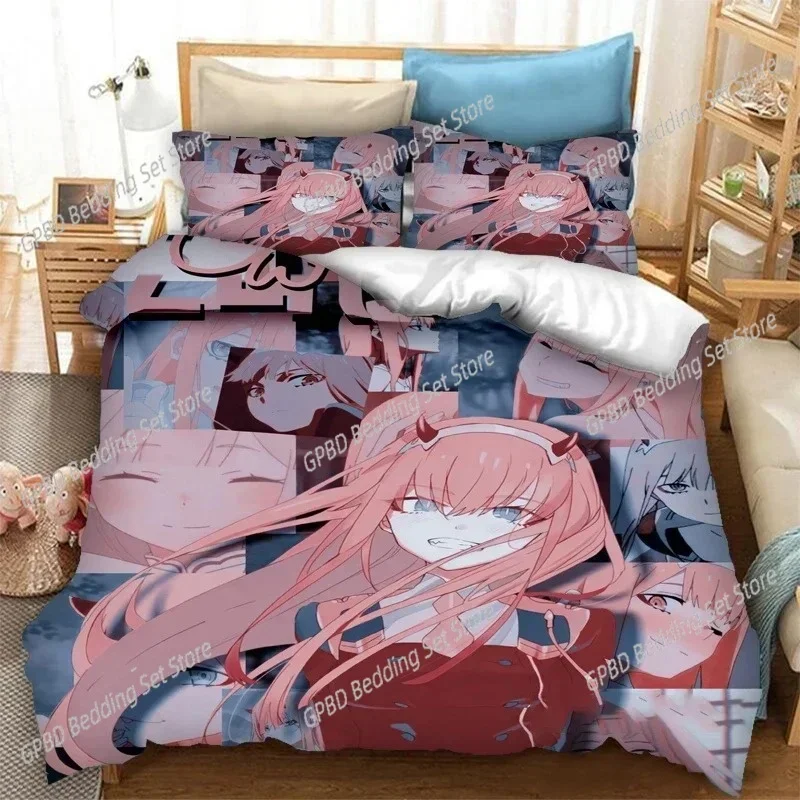 DARLING in the FRANXX Zero Two 02 Comfortable Duvet Quilt Cover Pillowcase Bedding Set Children Bedroom Decoration Home Textile