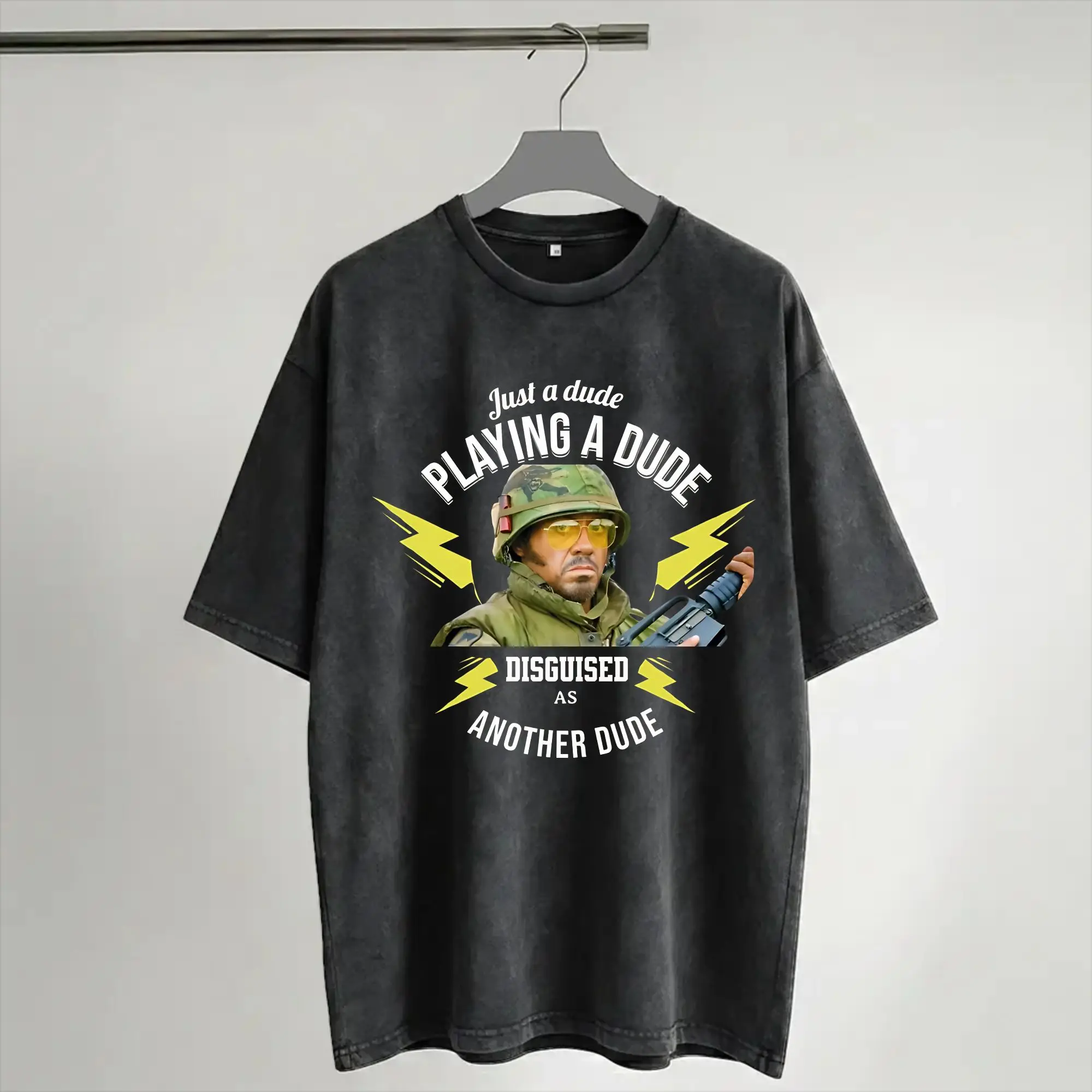 Harajuku Washed Shirt Just a dude Tropic Thunder  Outfit Fashion T-Shirts Harajuku  Streetwear Short Sleeve Summer Tees
