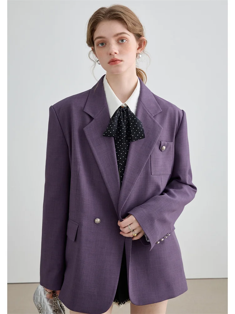 

MOLAN Stylish Purple Women Elegant Blazer Officewear High Street Double Breasted Fashion Female Fashion Outwear