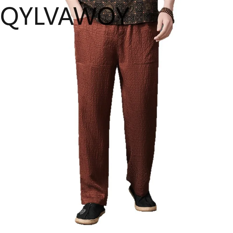 QYLVAWOY Straight Men Pants 100% Mulberry Silk Pants for Man Thin Pants Loose Trousers Summer Pantalon Homme Breathable Casual
