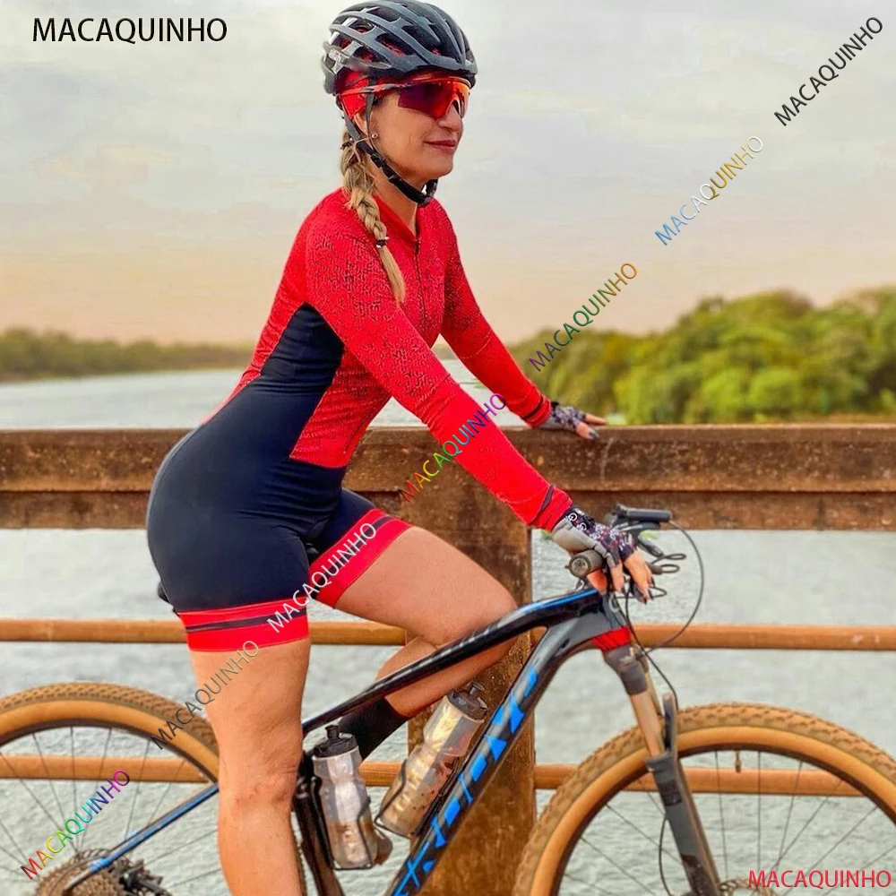 

Red Long Sleeve Women's Cycling Jumpsuit Bicycle Clothing Sets Free Shipping Brazil Macaquinho Ciclismo