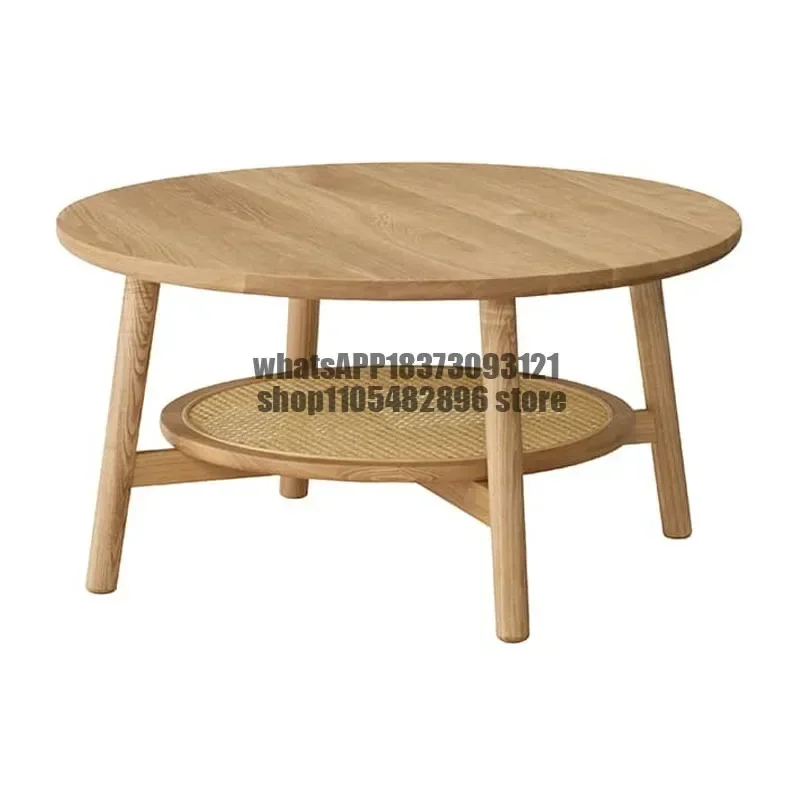 Solid wood simple household Nordic living room oak round coffee table low table