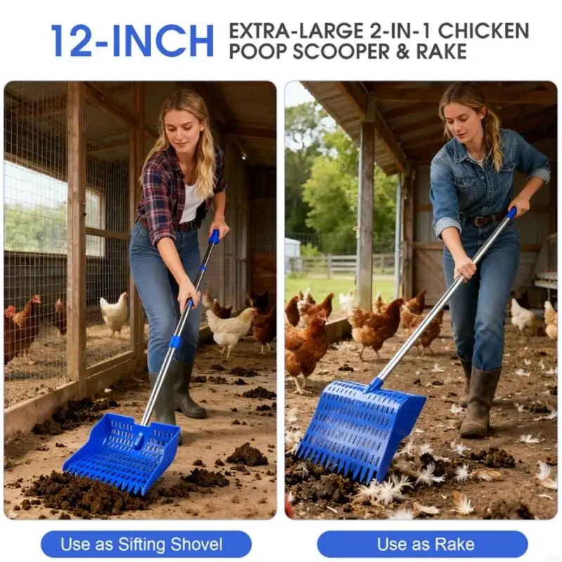 Effective Chicken Manures Scoops Rakes Litter Scoops Shovel for Efficient Coops Cleaning with Ergonomic Adjustable Handle 